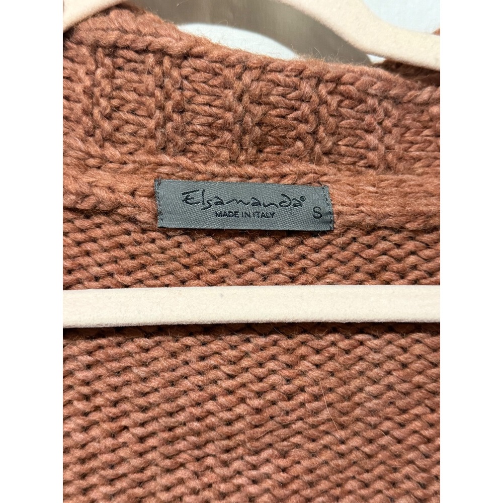 Elsamana Italian Wool Alpaca Blend Peplum Cardigan Rust Brown color Size small - Picture 4 of 7